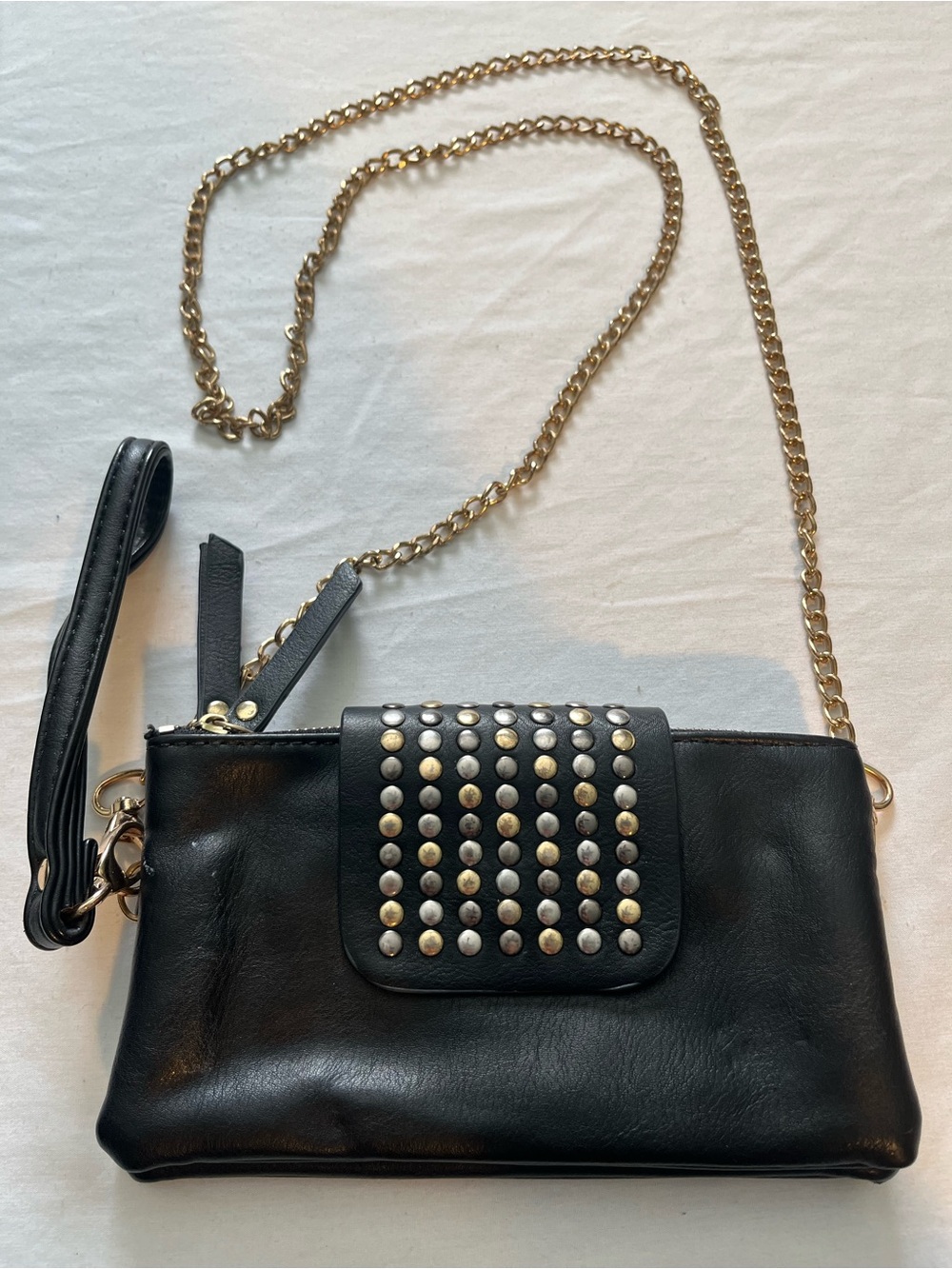 Olivia Miller Black Studded Crossbody with Gold Chain